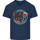 Wine With My Min Pin Dog Miniature Pinscher Mens V-Neck Cotton T-Shirt Navy Blue
