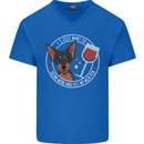 Wine With My Min Pin Dog Miniature Pinscher Mens V-Neck Cotton T-Shirt Royal Blue