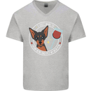 Wine With My Min Pin Dog Miniature Pinscher Mens V-Neck Cotton T-Shirt Sports Grey