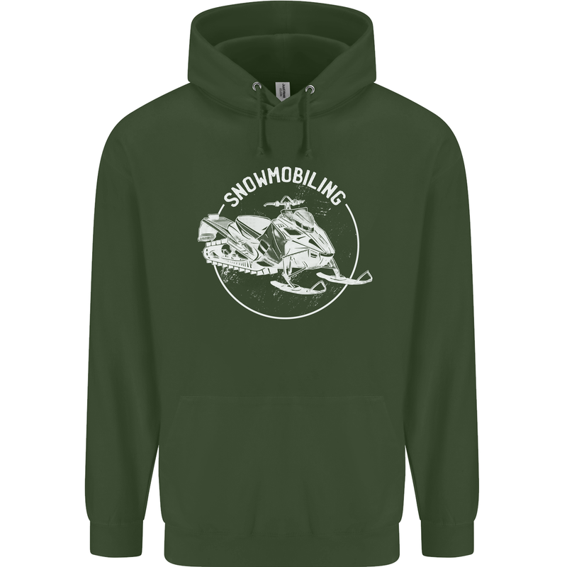 Winter Sports A Snowmobile Childrens Kids Hoodie Forest Green
