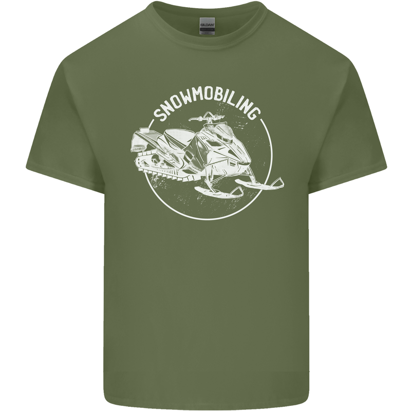 Winter Sports A Snowmobile Mens Cotton T-Shirt Tee Top Military Green