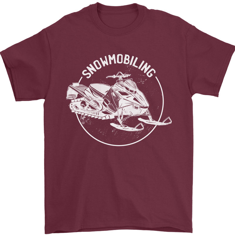 Winter Sports A Snowmobile Mens T-Shirt 100% Cotton Maroon