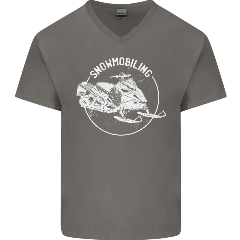 Winter Sports A Snowmobile Mens V-Neck Cotton T-Shirt Charcoal