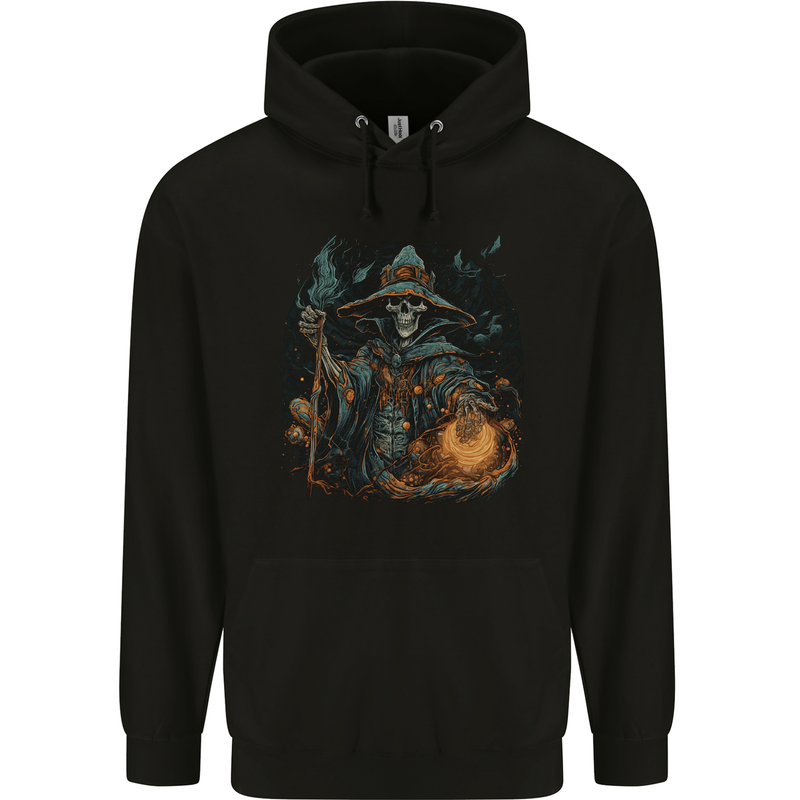 Witch Skull Sorcerer Skull Halloween Childrens Kids Hoodie Black