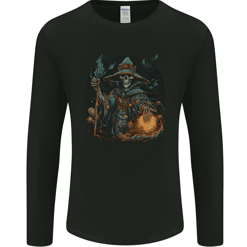Witch Skull Sorcerer Skull Halloween Mens Long Sleeve T-Shirt Black