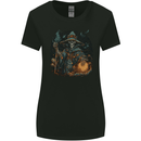 Witch Skull Sorcerer Skull Halloween Womens Wider Cut T-Shirt Black
