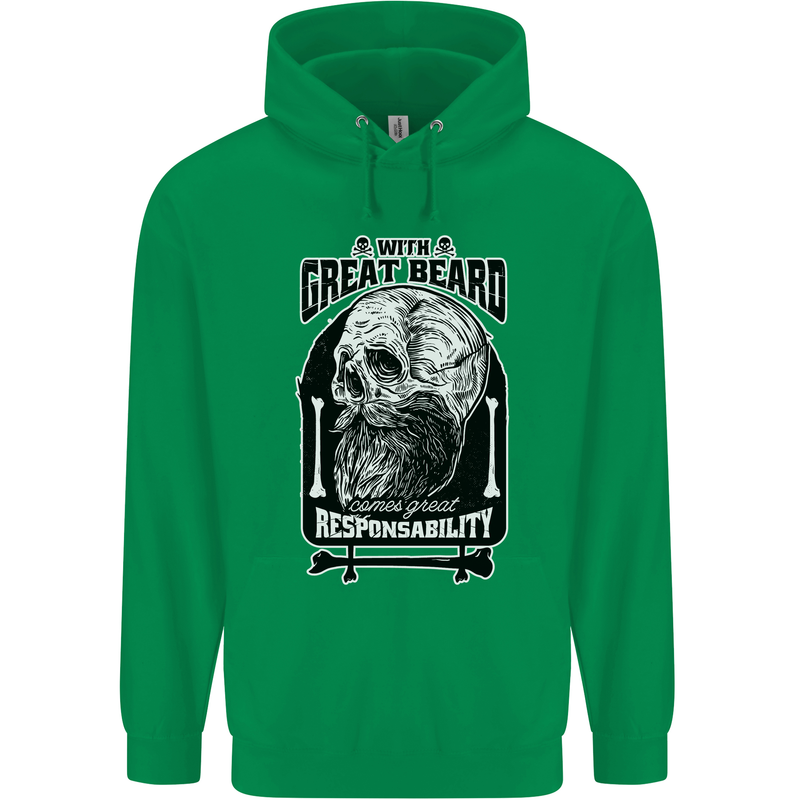 With Great Beard Comes Great Responsibility Childrens Kids Hoodie Irish Green