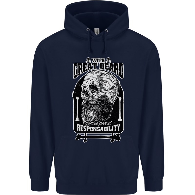 With Great Beard Comes Great Responsibility Childrens Kids Hoodie Navy Blue