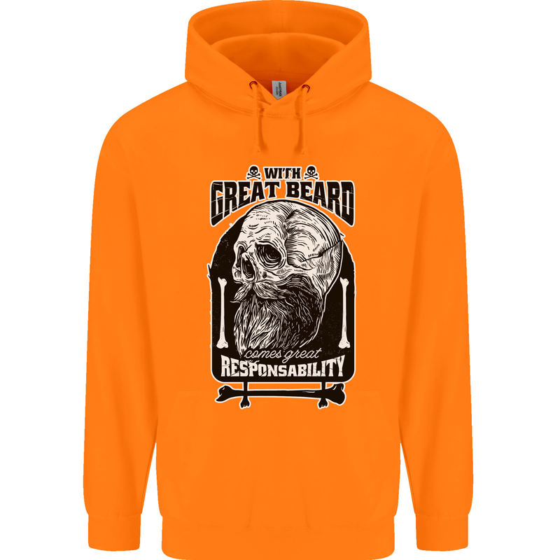 With Great Beard Comes Great Responsibility Childrens Kids Hoodie Orange