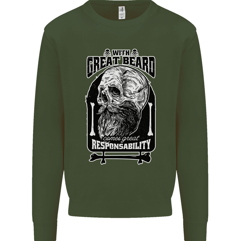 With Great Beard Comes Great Responsibility Kids Sweatshirt Jumper Forest Green