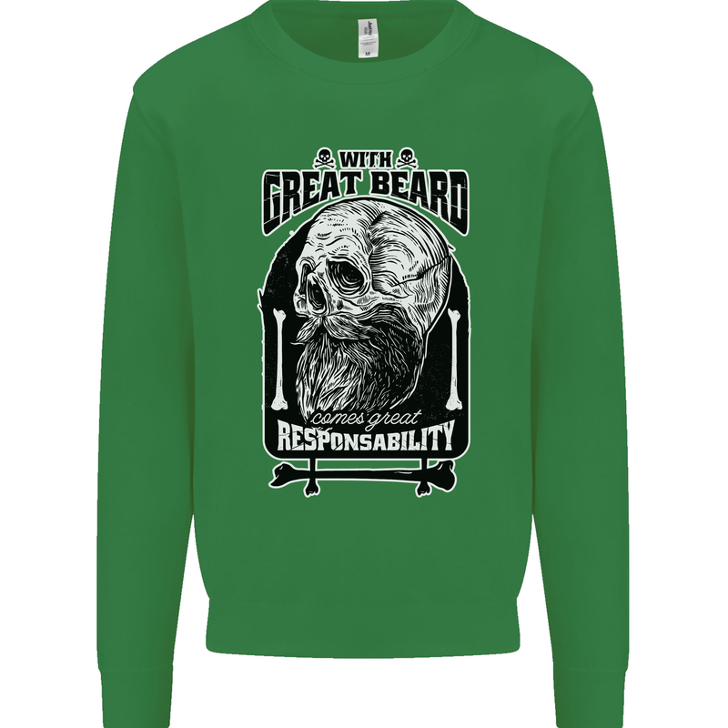 With Great Beard Comes Great Responsibility Kids Sweatshirt Jumper Irish Green