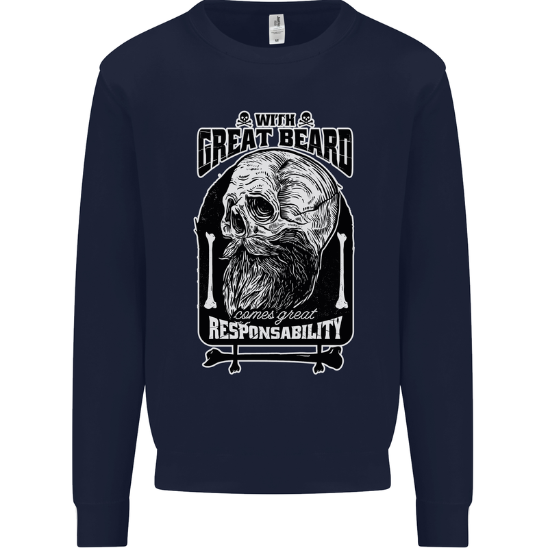 With Great Beard Comes Great Responsibility Kids Sweatshirt Jumper Navy Blue