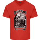 With Great Beard Comes Great Responsibility Mens V-Neck Cotton T-Shirt Red