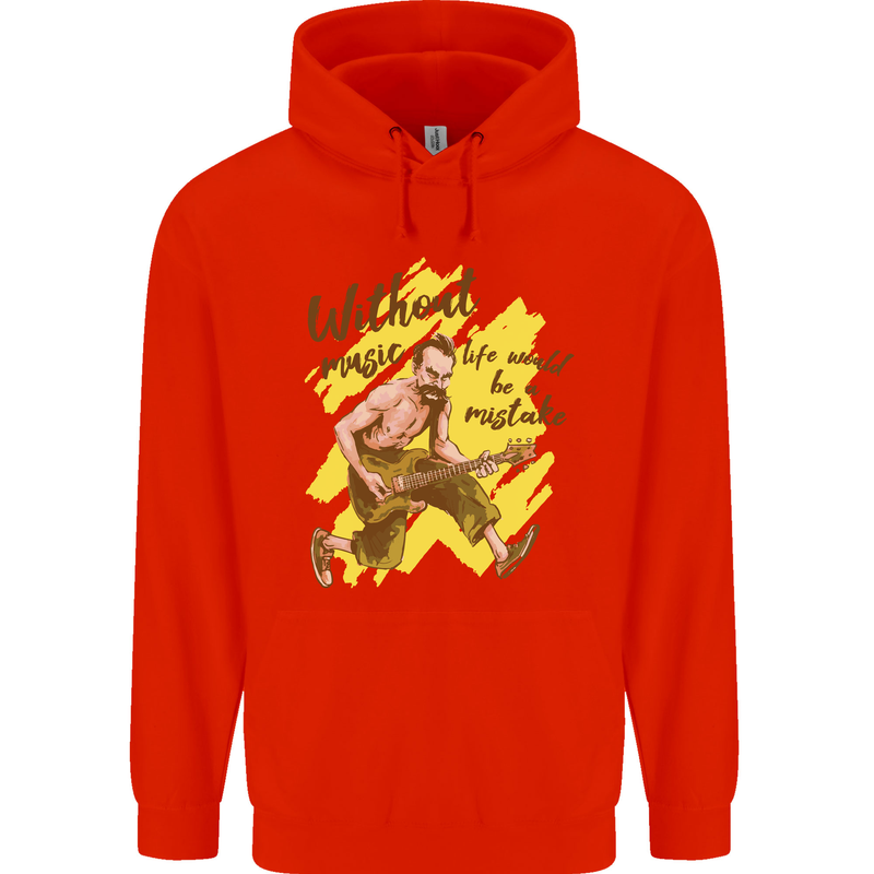 Without Music Life Would Be a Mistake Guitar Childrens Kids Hoodie Bright Red