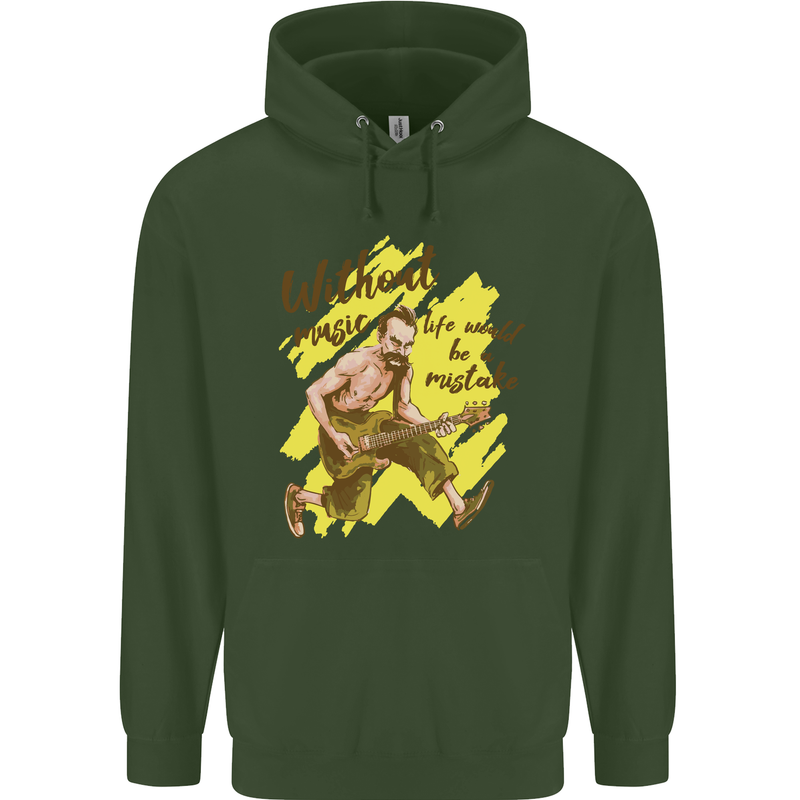 Without Music Life Would Be a Mistake Guitar Childrens Kids Hoodie Forest Green