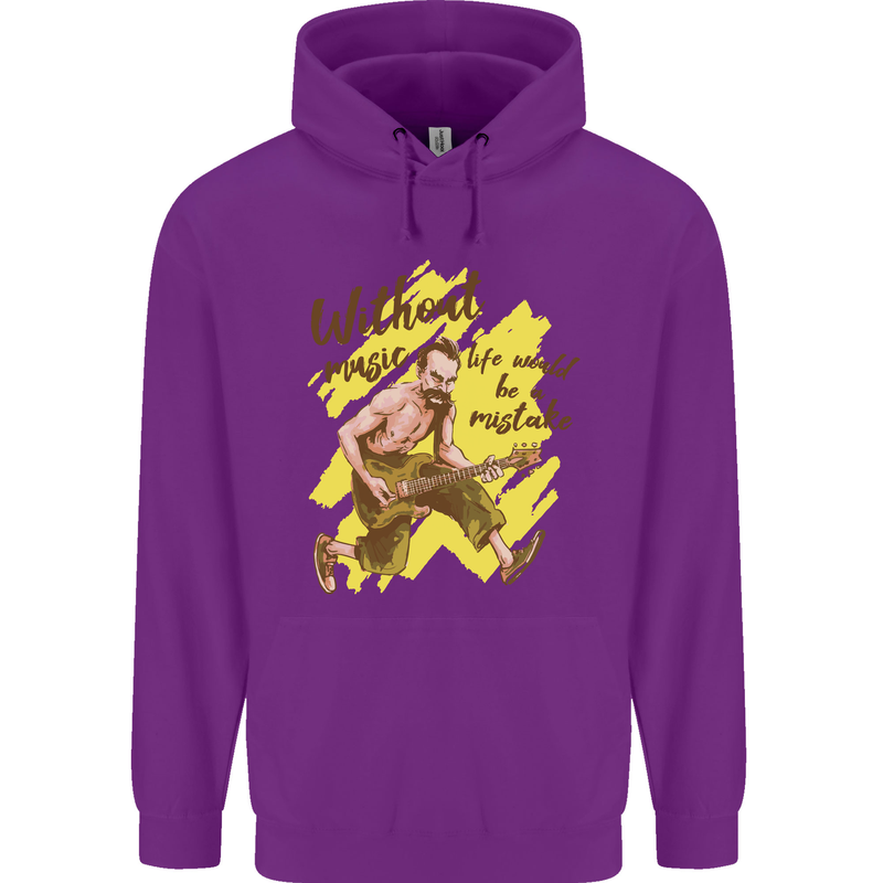 Without Music Life Would Be a Mistake Guitar Childrens Kids Hoodie Purple