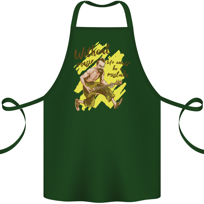 Without Music Life Would Be a Mistake Guitar Cotton Apron 100% Organic Forest Green