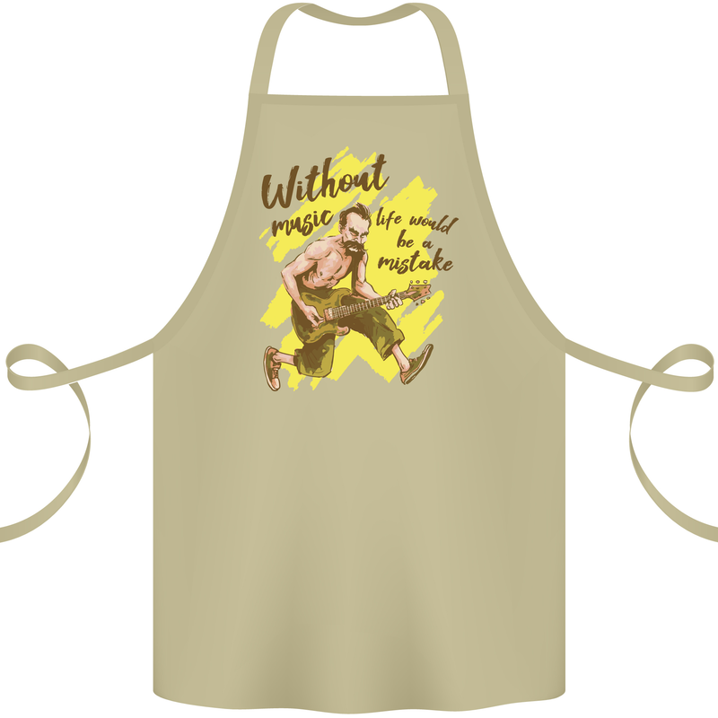 Without Music Life Would Be a Mistake Guitar Cotton Apron 100% Organic Khaki