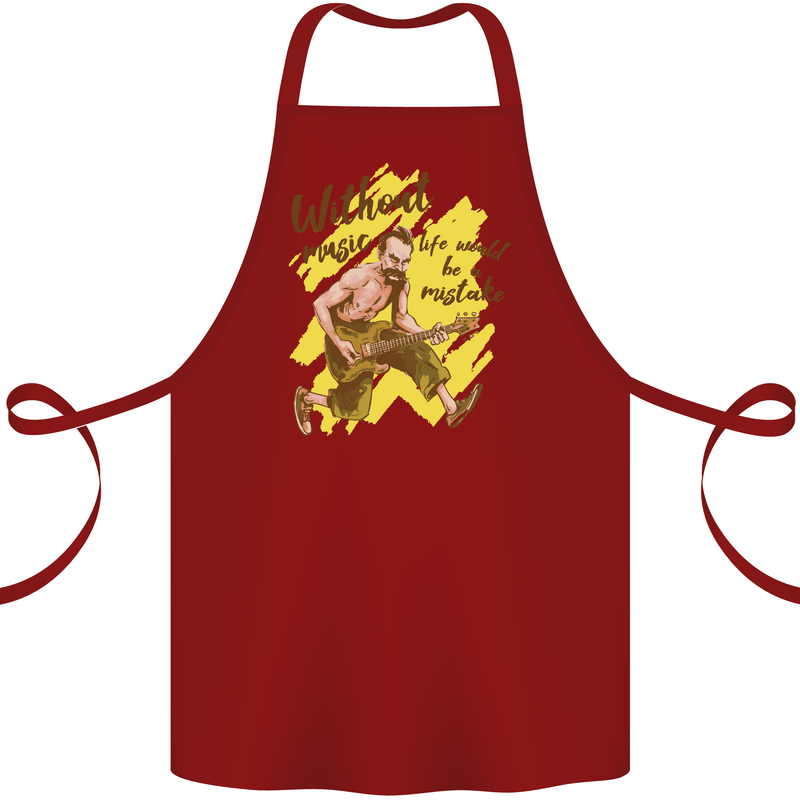 Without Music Life Would Be a Mistake Guitar Cotton Apron 100% Organic Maroon