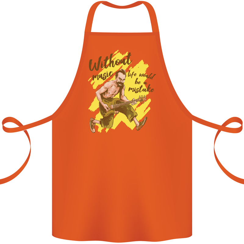 Without Music Life Would Be a Mistake Guitar Cotton Apron 100% Organic Orange