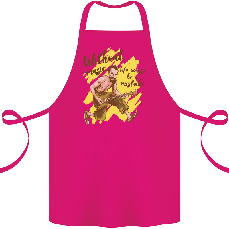 Without Music Life Would Be a Mistake Guitar Cotton Apron 100% Organic Pink