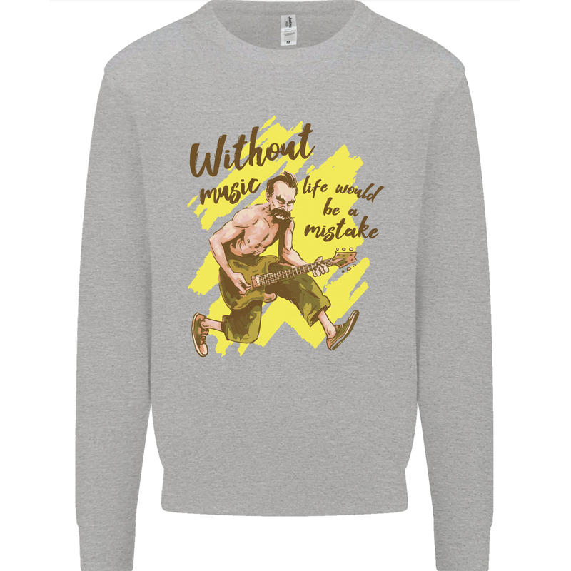 Without Music Life Would Be a Mistake Guitar Kids Sweatshirt Jumper Sports Grey