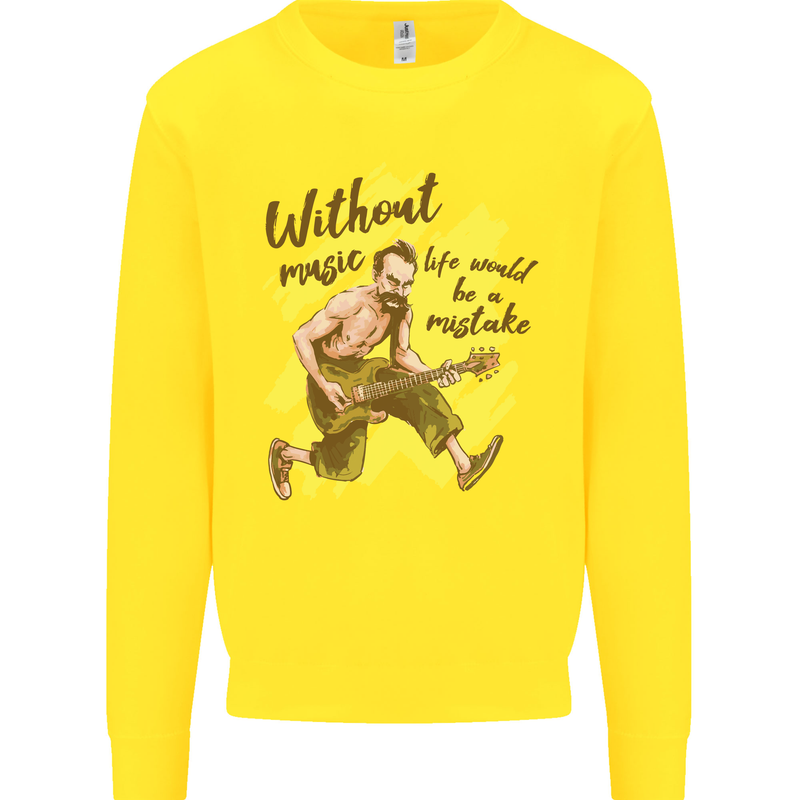 Without Music Life Would Be a Mistake Guitar Kids Sweatshirt Jumper Yellow