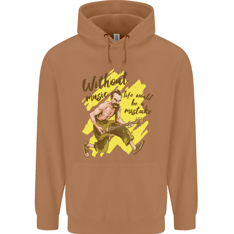 Without Music Life Would Be a Mistake Guitar Mens 80% Cotton Hoodie Caramel Latte