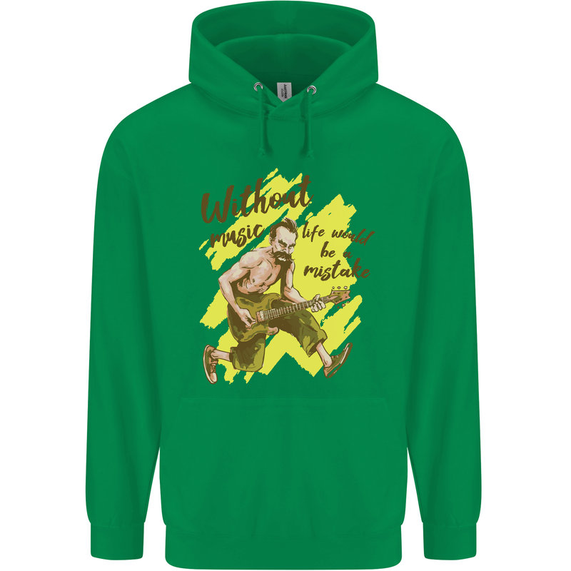 Without Music Life Would Be a Mistake Guitar Mens 80% Cotton Hoodie Irish Green