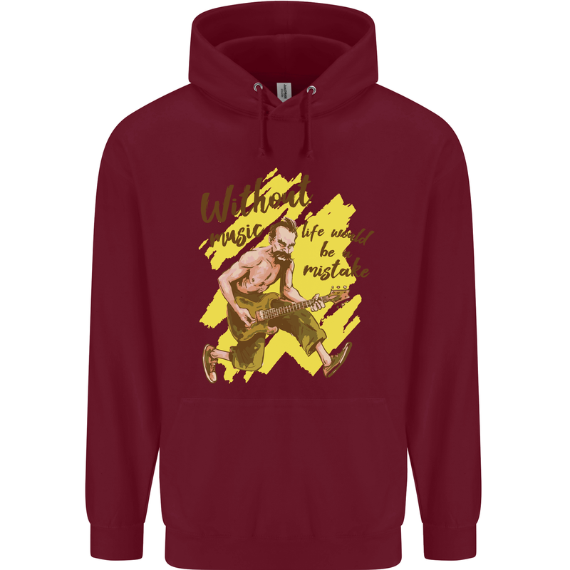 Without Music Life Would Be a Mistake Guitar Mens 80% Cotton Hoodie Maroon