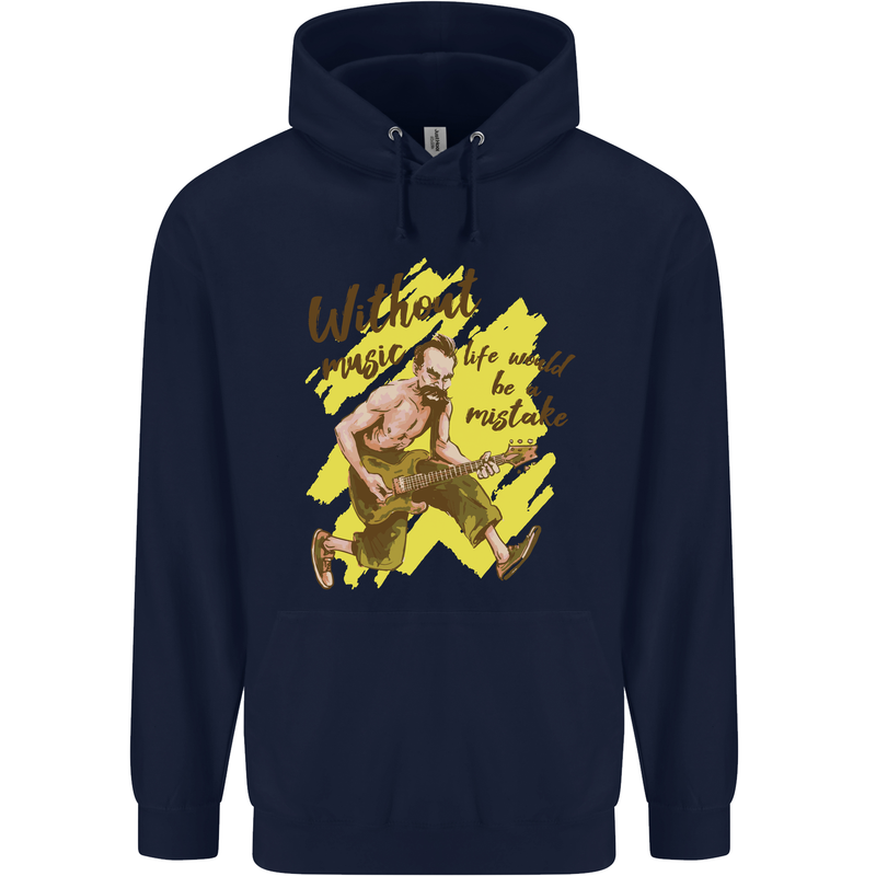 Without Music Life Would Be a Mistake Guitar Mens 80% Cotton Hoodie Navy Blue