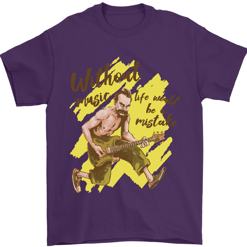 Without Music Life Would Be a Mistake Guitar Mens T-Shirt 100% Cotton Purple