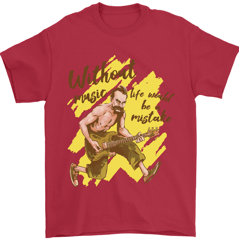 Without Music Life Would Be a Mistake Guitar Mens T-Shirt 100% Cotton Red