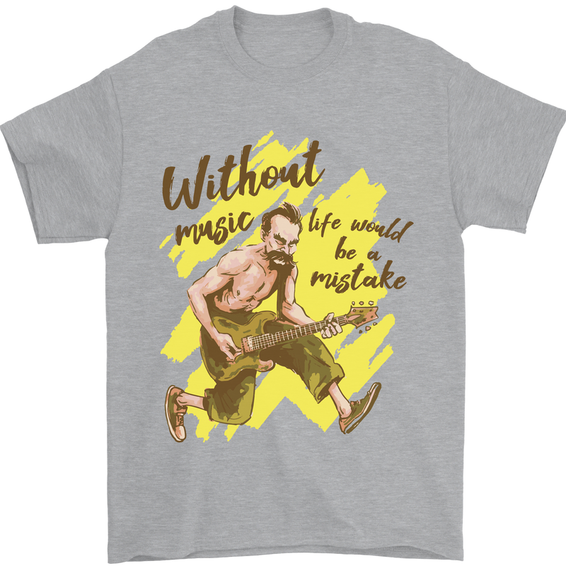Without Music Life Would Be a Mistake Guitar Mens T-Shirt 100% Cotton Sports Grey