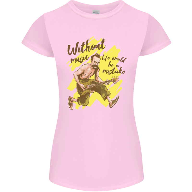 Without Music Life Would Be a Mistake Guitar Womens Petite Cut T-Shirt Light Pink