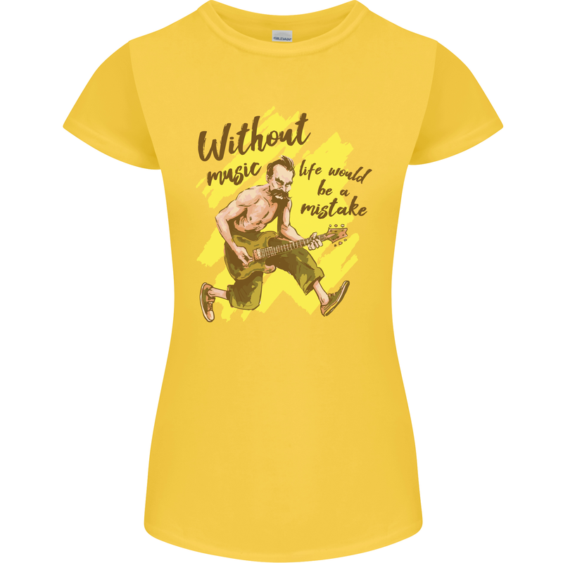 Without Music Life Would Be a Mistake Guitar Womens Petite Cut T-Shirt Yellow