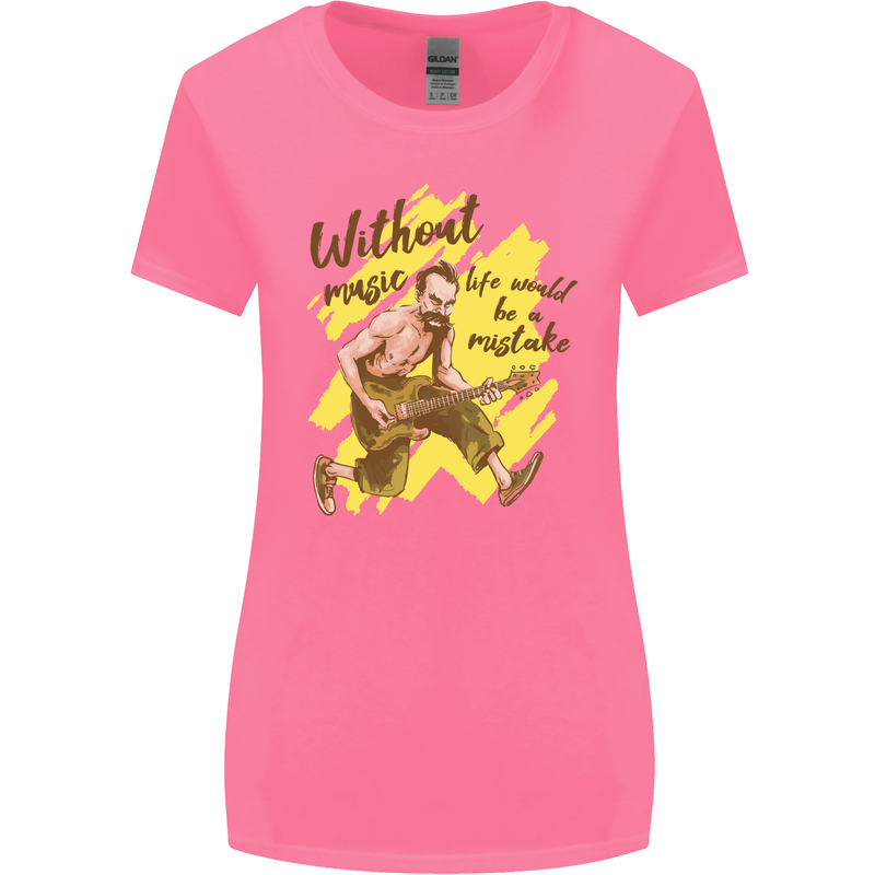 Without Music Life Would Be a Mistake Guitar Womens Wider Cut T-Shirt Azalea