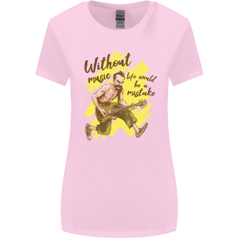 Without Music Life Would Be a Mistake Guitar Womens Wider Cut T-Shirt Light Pink