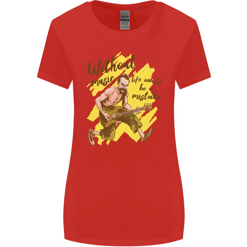 Without Music Life Would Be a Mistake Guitar Womens Wider Cut T-Shirt Red