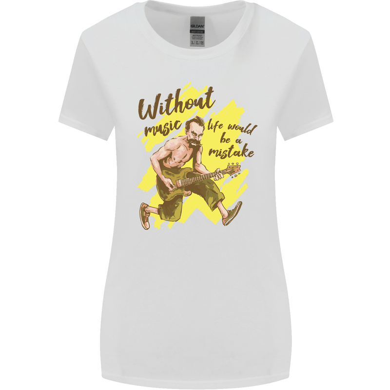 Without Music Life Would Be a Mistake Guitar Womens Wider Cut T-Shirt White