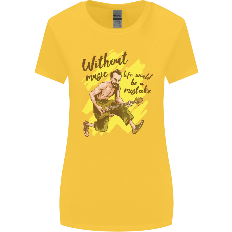 Without Music Life Would Be a Mistake Guitar Womens Wider Cut T-Shirt Yellow