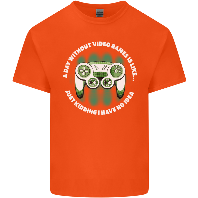 Without Video Games Funny Gaming Gamer Mens Cotton T-Shirt Tee Top Orange