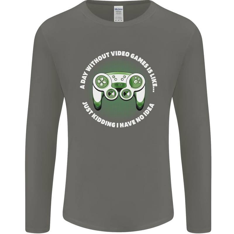 Without Video Games Funny Gaming Gamer Mens Long Sleeve T-Shirt Charcoal