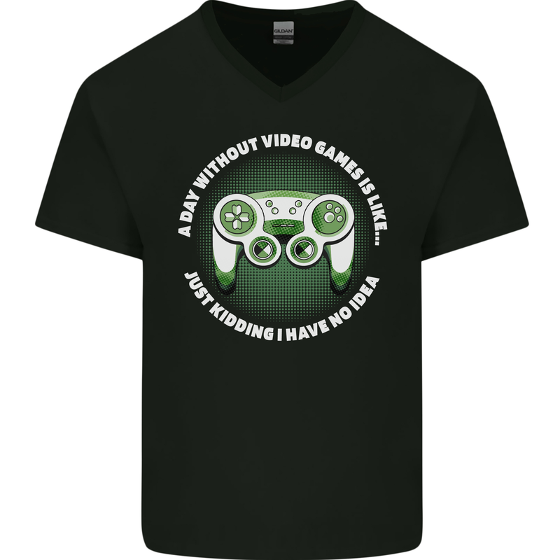 Without Video Games Funny Gaming Gamer Mens V-Neck Cotton T-Shirt Black