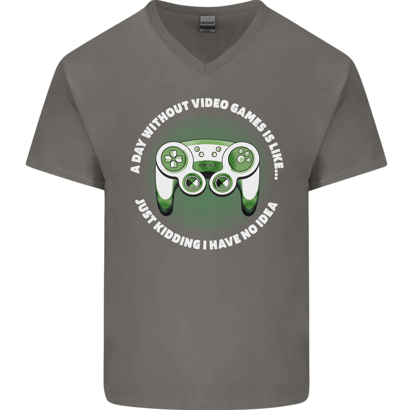Without Video Games Funny Gaming Gamer Mens V-Neck Cotton T-Shirt Charcoal