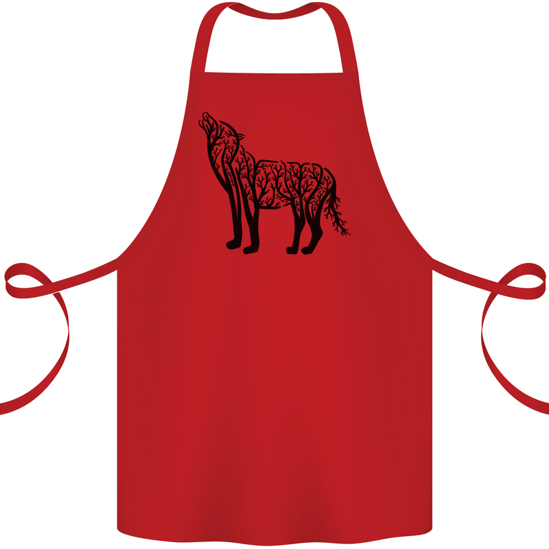 Wolf Tree Animal Ecology Cotton Apron 100% Organic Red