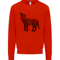 Wolf Tree Animal Ecology Kids Sweatshirt Jumper Bright Red