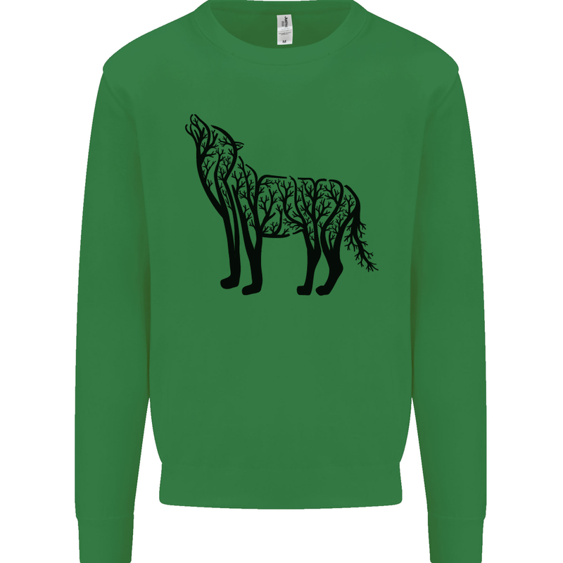 Wolf Tree Animal Ecology Kids Sweatshirt Jumper Irish Green