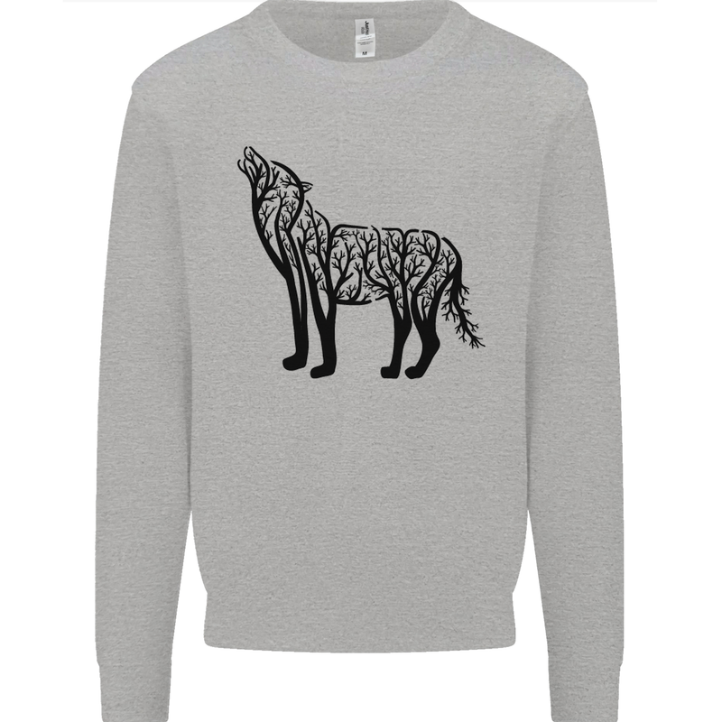 Wolf Tree Animal Ecology Kids Sweatshirt Jumper Sports Grey