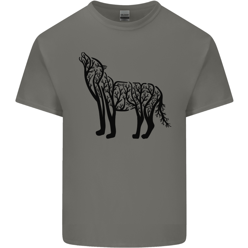 Wolf Tree Animal Ecology Mens Cotton T-Shirt Tee Top Charcoal